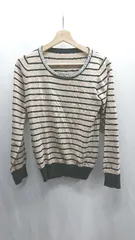 ◇ ⊇ green label relaxing グリーンレーベル リラクシング コットン系　ボーダー柄　首周りストーン装飾 長袖 ブラウス サイズ40 ベージュ　ブラック レディース E  【1410290051597】