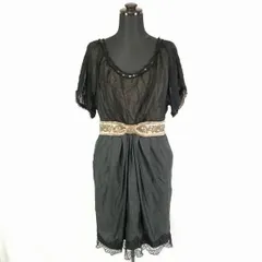 グレースコンチネンタル★シルク100％/ドレスワンピース【38/レディースM/黒系】結婚式/半袖/ビジュー/GRACE CONTINENTAL◆BF322<sale>