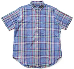 00s ラルフローレン マドラスチェック ボタンダウン 半袖 コットンシャツ L★A インド綿 オールド ワンポイント パステル ビッグサイズ