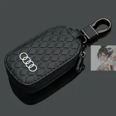 【美品・未使用新品】◆アウディ AUDI◆ブラック◆キーケース スマートキー レザーキーケース 車用 鍵 収納 ラウンドファス ナー 軽量 キーホルダー 