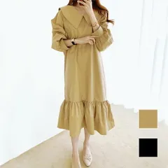 長袖フレアワンピース レディース 無地 春服 夏 秋 10代 20代 30代 韓国ファッション ビッグカラー フリル 春ワンピ 大きいサイズ