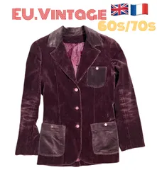 60s〜70s EU.Vintage コーデュロイ　ベロア　切り替え　ボルドー　テーラードジャケット