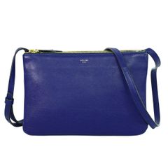 本物 セリーヌ CELINE トリオ スモール ショルダーバッグ ポシェット レザー ブルー Trio バッグ 中古 【フォロー割】
