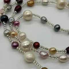 一点物 ハンドメイド 淡水本真珠 5mm～11mm ビーズ入り バロック パール  ロングネックレス マルチカラー レインボーカラー handmade AL(T)50
