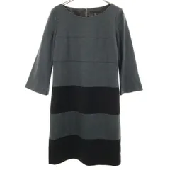 iCB アイシービー 日本製 ウール100％ ボーダー柄 7分袖 ワンピース 9 グレー系 レディース 古着