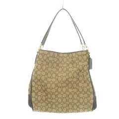 コーチ COACH ハンドバッグ トートバッグ キャンバス レザー 革 シグネチャー ロゴ チャーム付き 茶 ブラウン F36424 /MN14 ■GY18