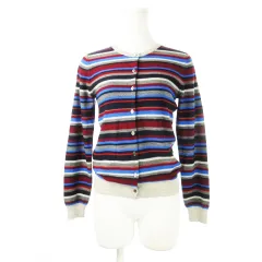 マカフィー MACPHEE トゥモローランド カーディガン ニット クルーネック 長袖 ウール 薄手 ストレッチ シェルボタン マルチ ボーダー 1 グレー /CK8