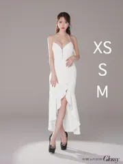 ホワイト [GL3902-W-2411]【ROBE de FLEURS Glossy/ローブ・ド・フルール グロッシー】ローブドフルールグロッシー/ ラメ/ フリル/ スリット/ キャミ/ ロングドレス/ キャバドレス/ ナイトドレス