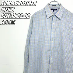 TOMMY HILFIGER　トミーヒルフィガー　チェック柄長袖シャツ　SLIM FIT　メンズ　サイズ表記16 32-33　L相当　ライトブルー×ベージュ系×グレー系