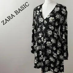 ザラ ベーシック ZARABASIC レーヨンブレンド 花柄 ショートサロッペット 黒 XS