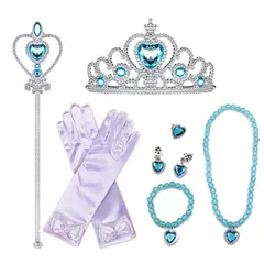 プリンセス アクセサリー セット ブルー ティアラ スティック グローブ 王冠 キッズ 女の子 子供 クリスマス プレゼント コスプレ プチ ギフト なりきり 仮装 コスチューム お姫様 小学生 誕生日 プレゼント おもちゃ 文化祭 100 110 120