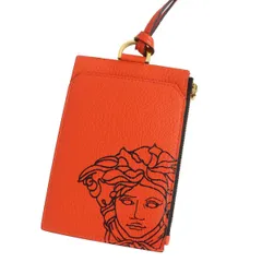 未使用品□VERSACE/ヴェルサーチ メデューサ ストラップ付き レザー カードケース/コインケース/小銭入れ オレンジ イタリア製 箱付きのサムネイル
