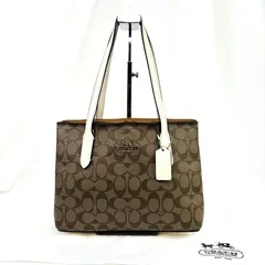 【軽やかに映える上品カジュアル✨】　COACH　ショルダーバッグ ミニトート シグネチャー PVC 総柄　ブラウン ホワイト