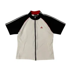 adidas GOLF アディダス ゴルフ ジップアップ 半袖 ジャージ トラックジャケット M /メンズ/ホワイト×ブラック×レッド