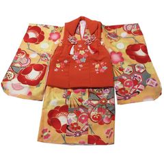 新品 日本製 ちりめん 被布着物セット 刺繍柄 合繊 初詣 雛祭り 七五三 しちごさん