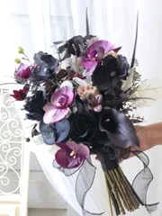 胡蝶蘭ブラックブーケ　ウェディングブーケ　ブートニアセット　ブラックブーケ