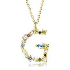 【在庫セール】(YellowG) ファッションアクセサリー 記念 恋人 鎖骨チェーン 細い イニシャルネックレス A-Z キラキラ 豪華 ペンダント アルファベット ジルコニア 5A シルバー 18金 ゴールド レディース ネックレス Rockyu