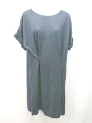 ◇ HUMAN WOMAN ラウンドネック 裏地あり シンプル カジュアル 半袖 膝丈 ワンピース サイズM ネイビー レディース E  【1309250008842】