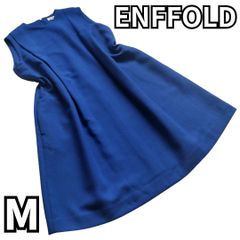 【深みのある藍色✨エレガントドレス】 　エンフォルド　ワンピース ノースリーブ Iライン ドレス　青 藍色　M