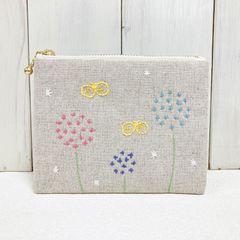 ミニポーチ【アリウム】　刺し子・綿麻・帆布