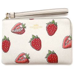 【新品 未使用】コーチ ポーチ COACH アウトレット PVC ストロベリー プリント いちご コーナー ジップ リストレット フルーツ柄 CBB81 IMCAH