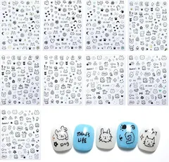 ネイルシール ネイルシール 猫 犬 ウサギ ネイルチップシール【9点セット】可愛い 落書き風 3Dネイルシール ネイルアート ペットのテーマ 様々なかわいい柄 DIYネイルデコレーションシール 極薄ステッカー ネイルデコレーションフェイスメ