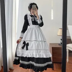 ☆ ブラック ☆ Lサイズ ☆ メイド服 kcos05 メイド服 可愛い コスプレ コスチューム エプロン 髪飾り リボン レース エプロンドレス かわいい レディース 女の子 女性 長袖 ドレス ワンピース 大きいサイズ オーバーサイズ 文化祭 学園祭