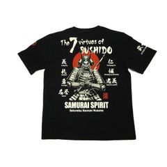 爆裂爛漫娘 エフ商会 半袖 Tシャツ RMT-343 和柄 抜染プリント "サムライスピリット" ブラック