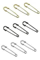 【在庫処分】巻きスカート コート キーホルダー カブトピン 安全ピン ストールピン ブローチピン 銀 金 カーディガン 黒 長さ7cm 3色(9個)セット マフラー キルトピン wumio