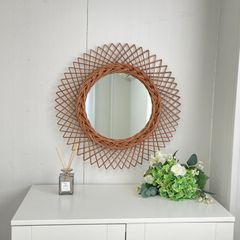 【訳あり】 アトレット 展示品 壁掛け ミラー ウォールミラー 鏡 バンブー ラタン 北欧 北欧暮らし 家具 インテリア 玄関 リビング トイレ ナチュラル おしゃれ かわいい シンプル  丸い 丸 丸形 59 cm 軽量 【M03