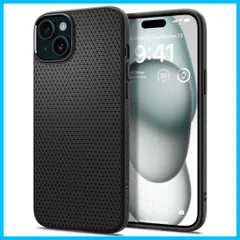 【在庫処分】Spigen iPhone 15 ケース 耐衝撃 薄型 ストラップホール 軽量 さらさら 米軍MIL規格取得 2重構造 レンズ保護 指紋防止 擦り傷防止 マット仕上げ ワイヤレス充電対応 リキッド・エアー ACS06790 (マット・ブラック)