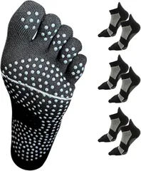CocoFill 五本指ソックス 滑り止め靴下 3足セット くるぶし丈 スポーツ ランニング フィットネス(ブラック 25cm-27cm,  25.0 cm)