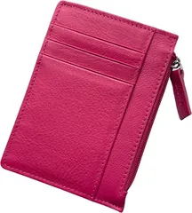 Four leaf コンパクトx収納力 薄型 財布 小銭入れ付き カードケース フラグメントケース ミニ財布 ウォレット 小さい財布 薄い 本革 牛革 ６枚収納(ピンク)