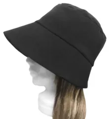 ◇送料無料◇　ハンドメイド◆つば長・ゆったりバケットハット◆鹿の子織コットンニット／ブラック　◇紫外線対策・ゆったりサイズ・小顔効果・オールシーズン着用◇