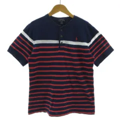 ポロ ラルフローレン POLO RALPH LAUREN Tシャツ ヘンリーネック ポニー刺繍 半袖 コットン ボーダー ネイビー 紺 レッド 赤 ホワイト 白 L 14-16 160/80