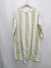 ◇ Cloudnine ストライプ柄 長袖 ひざ丈 ワンピース サイズM-L グリーン ホワイト レディース E  【1406180060589】