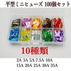 平型ミニヒューズ 10種、100個セット BOX入り　ブレードヒューズ