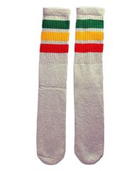 SkaterSocks ロングソックス 靴下 男女兼用 ソックス スケート スケボー チューブソックス Knee high Grey tube socks with Green-Gold-Red stripes style 1 (25Inch 25インチ) ラ