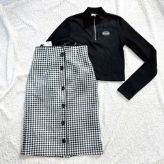 【新品】お買い得です。INGNI イング ギンガムチェック　サスペンダー付きタイトスカート　長袖ハーフジップ　トップスセット