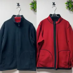 L34【ユニクロ】メンズ2wayジャンバー　ボア　黒x赤　防寒　防風　Lサイズ