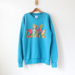 alife エーライフ クルースウェット リーフカモ柄ロゴプリント カナダ製 ティールブルー XL （w-1743）