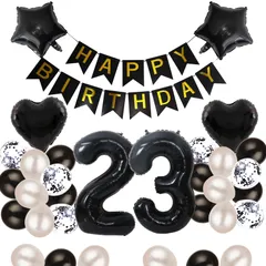 【迅速発送】23歳 誕生日 バルーン 風船 飾り付け セット 数字バルーン 23 HAPPY BIRTHDAYガーランド ハート風船 紙吹雪風船 バースデーバルーン 大人 男の子 女の子 ブラック