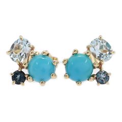 STAR JEWELRY スタージュエリー マルチストーン・ターコイズ トルコ石 ブルートパーズ ピアス/K10YG/416-1.3g/イエローゴールド【♀】【N】【レディース】★■556483【中古】