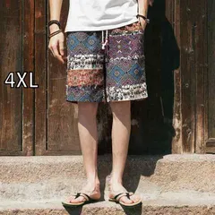 [4XL]メンズ ファッション 服 男性用 オシャレ シンプル 大人 かっこいい 大きいサイズ ストリート 紳士服 夏 エスニック プリント 五分丈 パンツ カジュアル