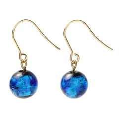 Sea drop 光る ホタルガラス ピアス ブルー 蓄光 レディース チタン製フック 両耳用 [057et-g]