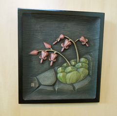 木彫東洋蘭小物入れ 蓋物 箱 農民美術（Culture,Research