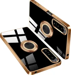 【在庫セール】Sony Xperia 5 IV ケース SO-54C スマホケース Xperia 5 IV SOG09 カバー ケースリング付き 軽量 薄い TPU 耐衝撃 スタンド機能 擦り傷防止 落下防止 車載ホルダー対応 ストラップホール付き（ブラック）