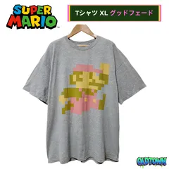 スーパーマリオ Tシャツ XLサイズ ネイビー フェード キャラクターTシャツ 8bit デザイン ピクセルアート 任天堂 ゆるだぼ ユニセックス オーバーサイズ 00s キャラT ゲームT SUPER MARIO BROS 古着 A531