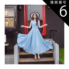 種類6：ロイヤルブルー/3XL シフォンワンピース シフォンドレス ドレスワンピース ワンピース ドレス フレアワンピース シフォンワンピース ロング ロング丈 マキシ マキシ丈 9分丈 袖なし ノースリーブ Vネック カシュクール フレア セミフレア Aライ