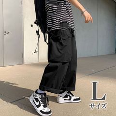 カーゴパンツ　ワイド　袴パンツ　ワークパンツ　ビッグポケット　Lサイズ　ブラック　黒　韓国ファッション　メンズ　レディース